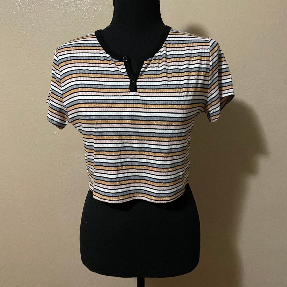 RIBBED STRIPED CROP TEE